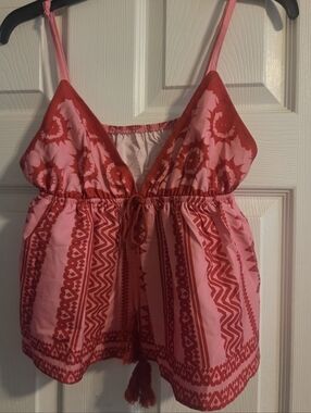 SHEIN Pink and Red Printed Drawstring Cami Top